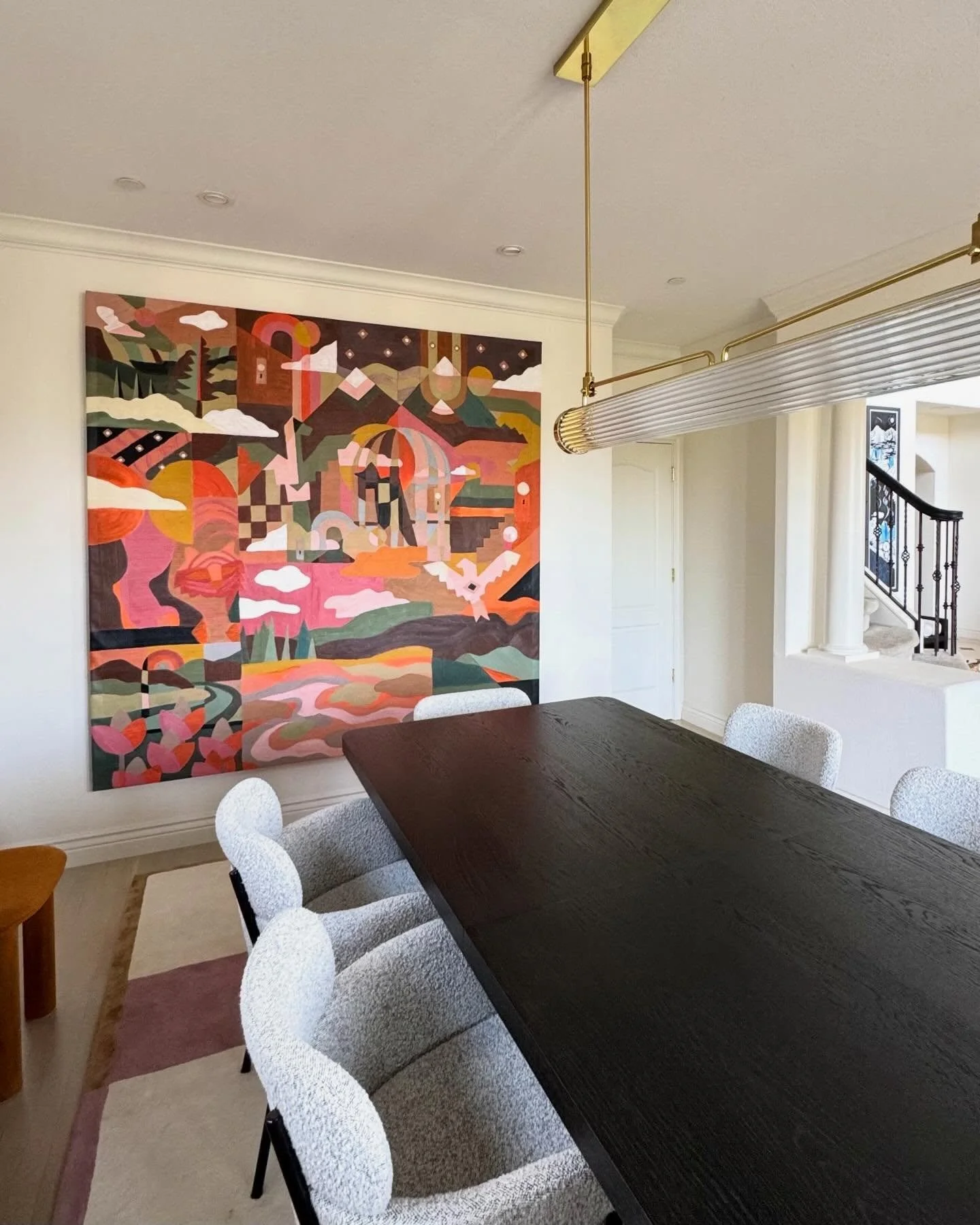 Paintings can be push presents.
&lsquo;Finding Calm&rsquo; is the biggest painting I&rsquo;ve ever done.
I drove it from LA to SF and stretched the 84&rdquo; x 84&rdquo; artwork on site. I thought it was a slim chance it would sell but what a dream t