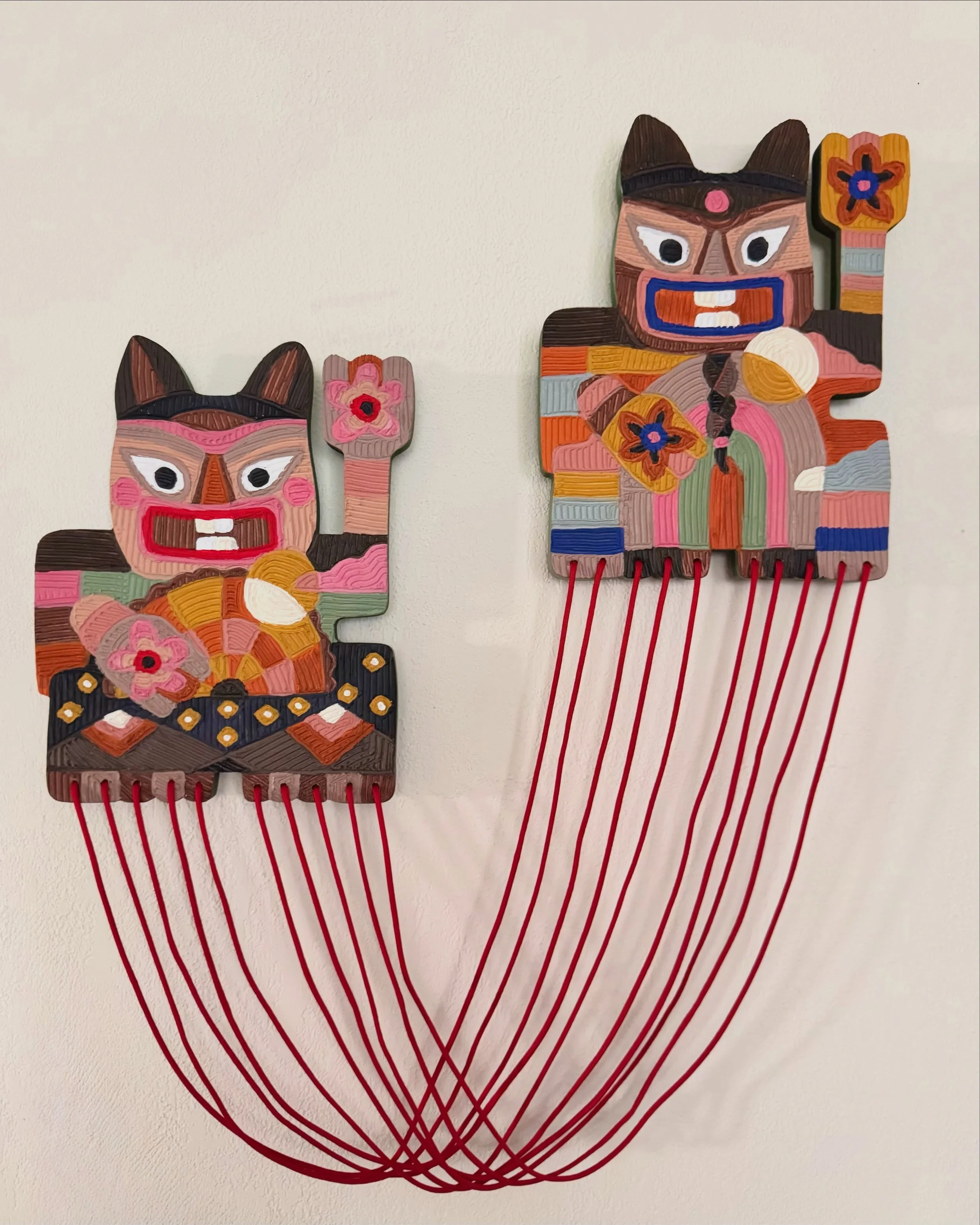 &lsquo;Cat&rsquo;s Cradle&rsquo;, 2026
(Lifetimes Together) // 9.5&rdquo; x 12&rdquo; each
Mixed Media: Acrylic paint, paste, string and wood