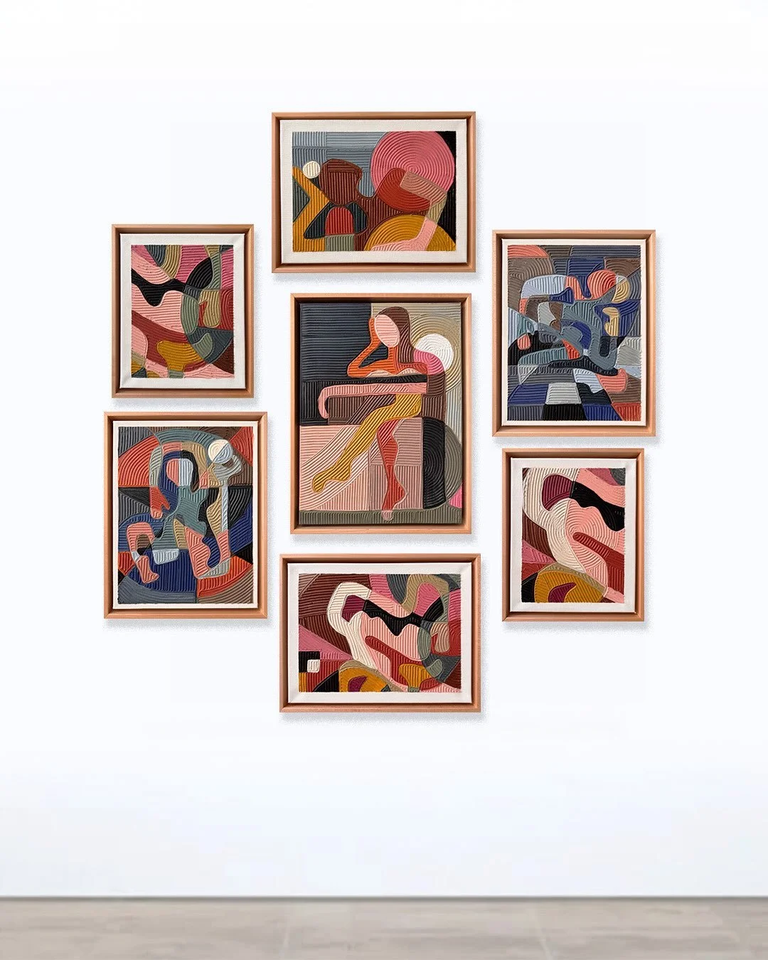 Salon-style shown 🖤
(but available individually).
These seven artworks have been waiting for @stephaniebreitbardfinearts Annual Trunk Show all their lives. There will be a range of artworks by 77 artists. We heard artworks go fast&hellip; so mark yo