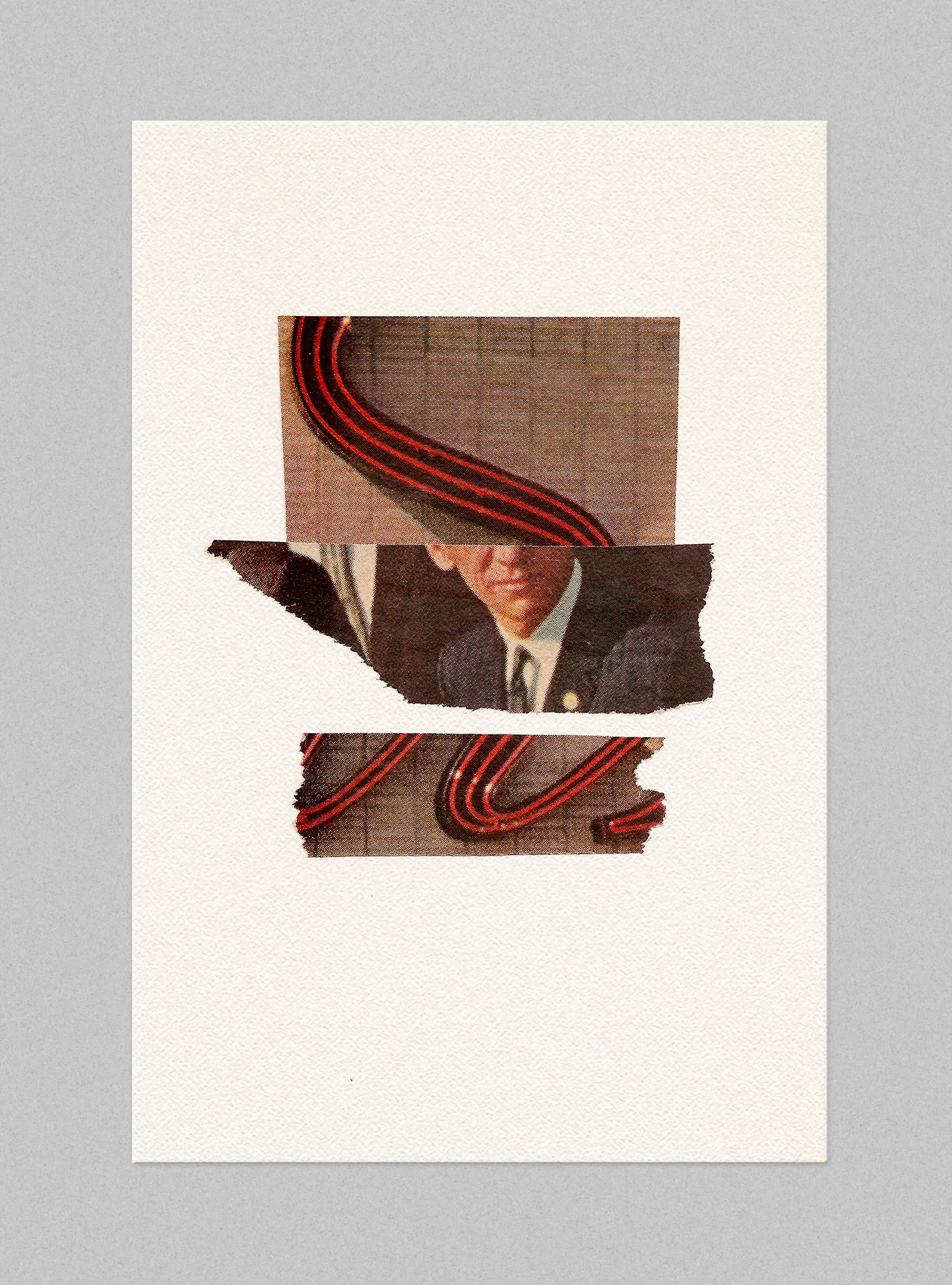 4” x 6” (shown against a grey matte), magazine scraps on paper.
