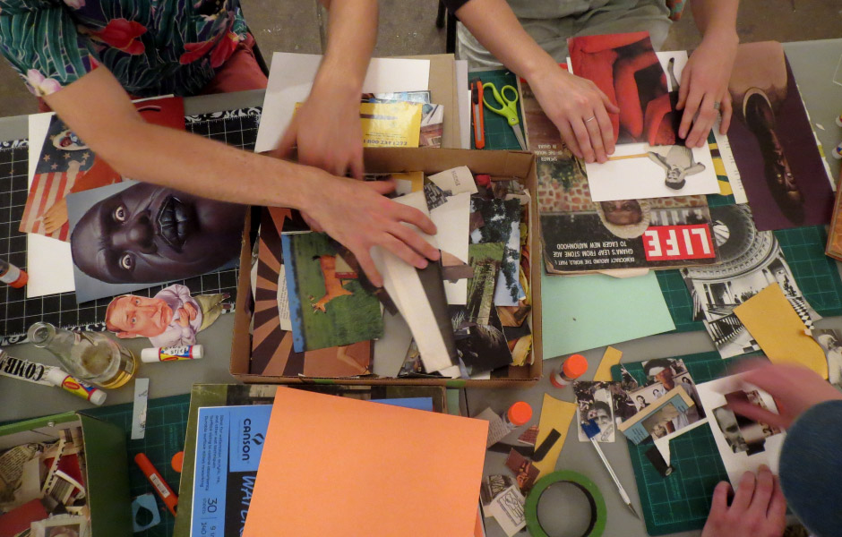 lots folks seemed to enjoy collaging. (photo taken by Tiny Town Surplus & Gallery) 