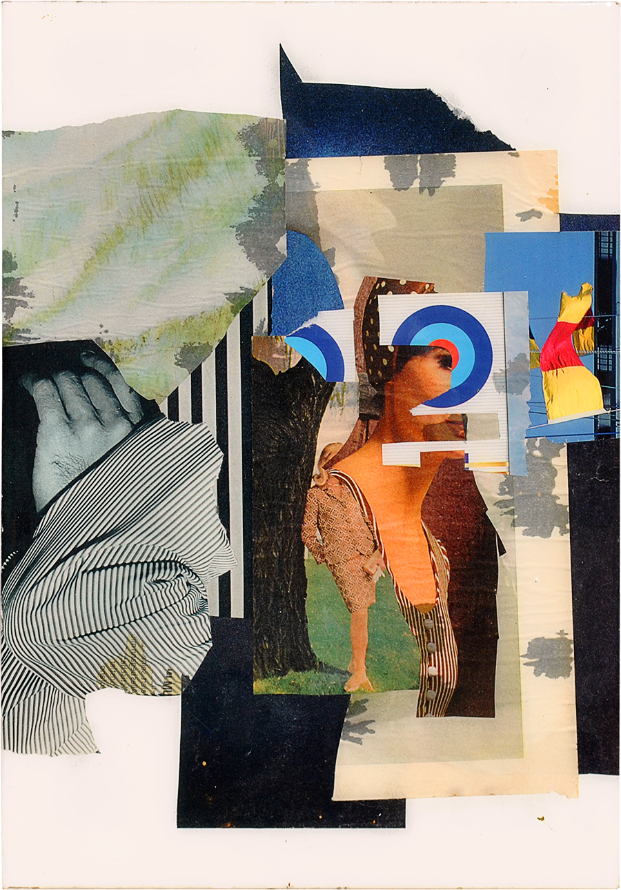 paper scraps and resin on wood.