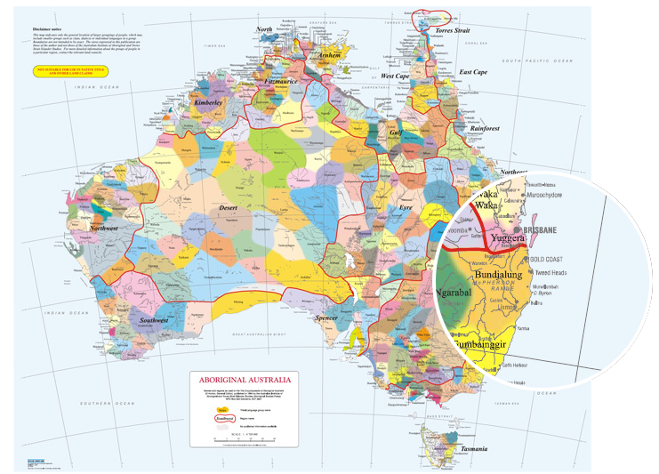Highlighting the Bundjalung Nation - see the full AIATSIS map attempting to represent Aboriginal languages, social and nation groups .