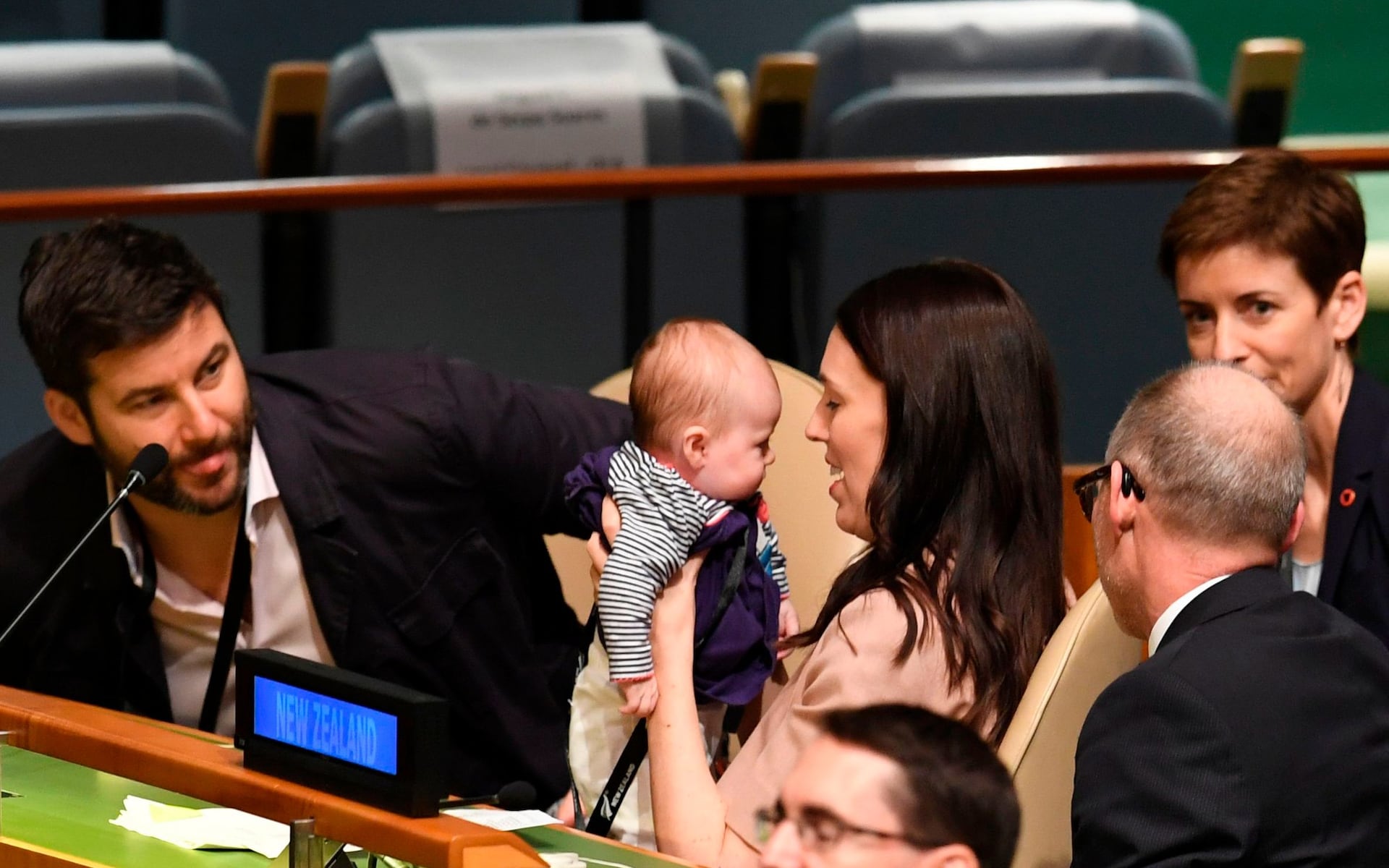 NZ PM Jacinda Arden and family at the UN, September 2018.