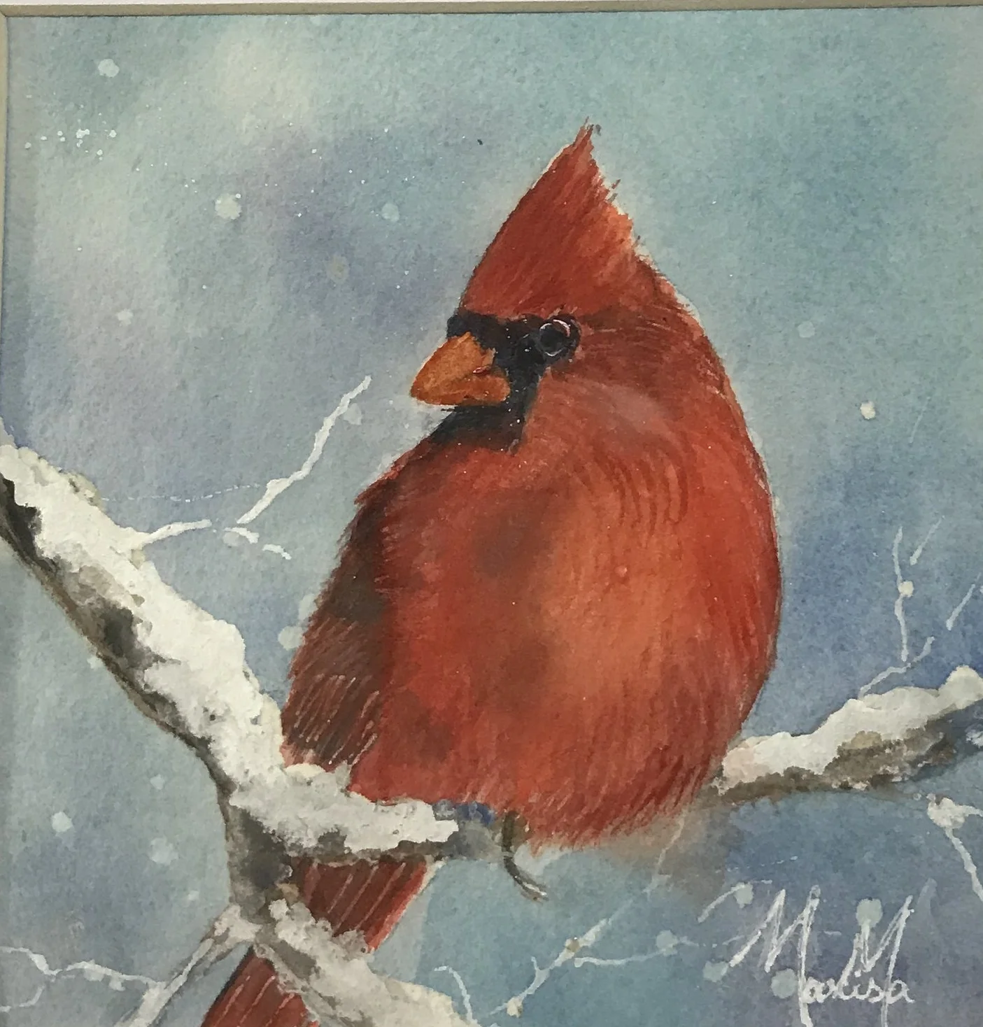 Cardinal in Snow Watercolor