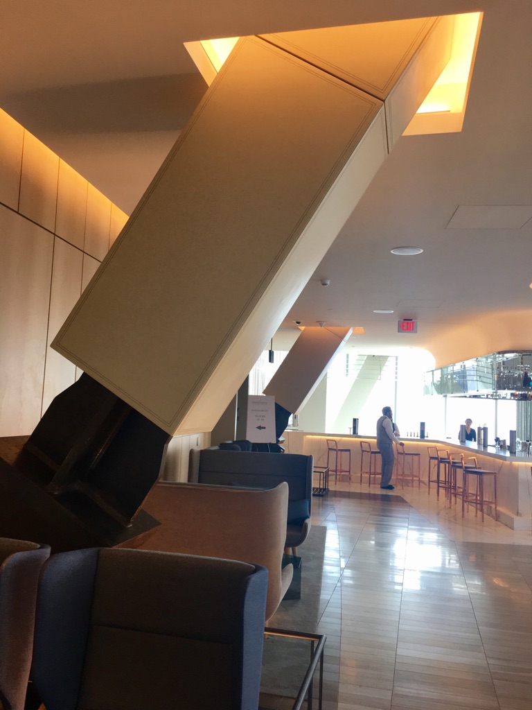 Lobby leather covered brace beam
