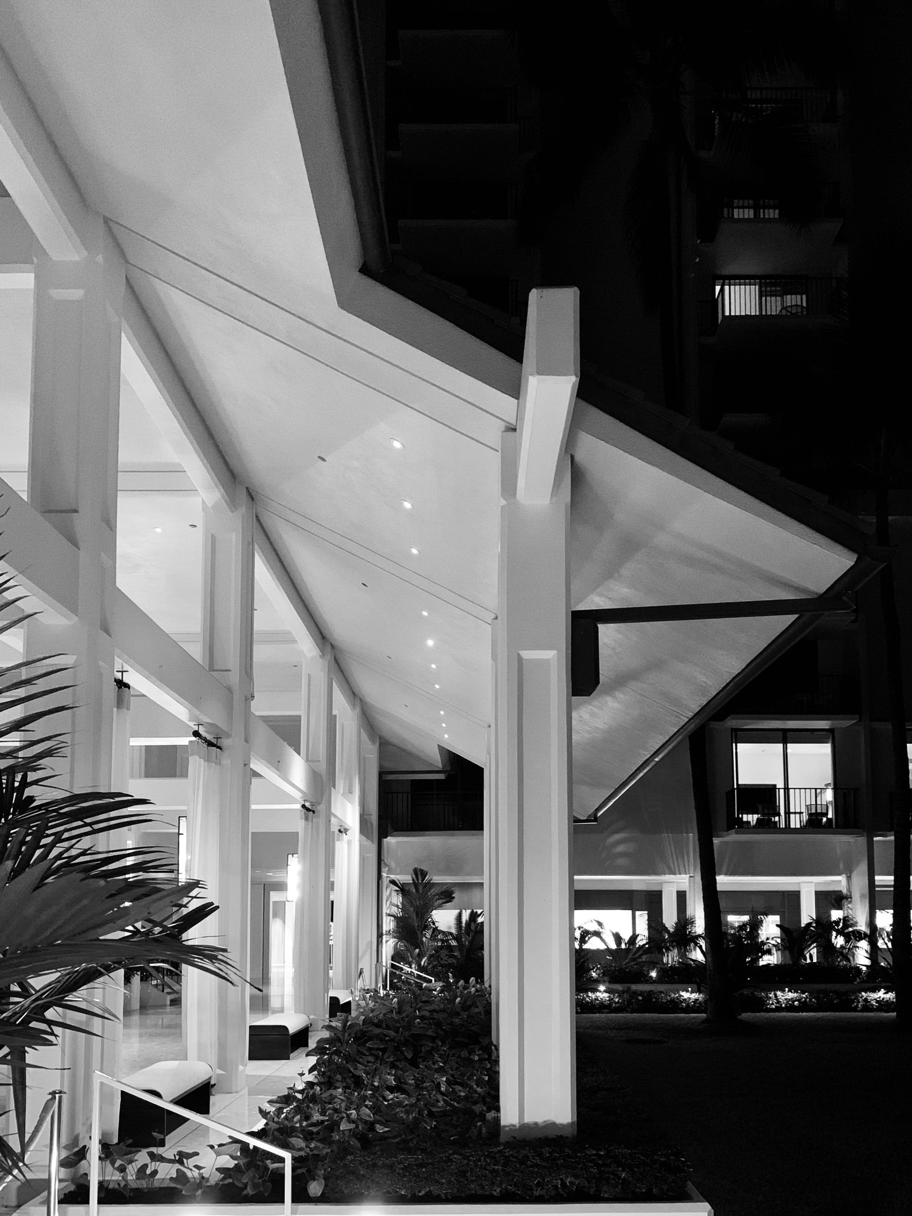  Halekulani at night in black and white 