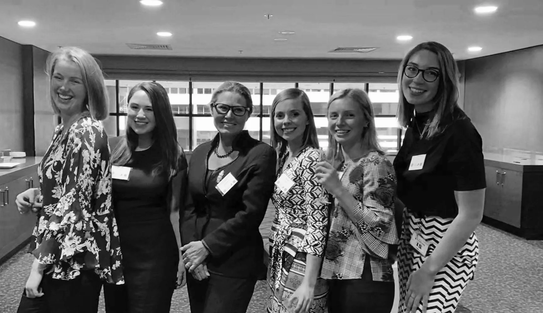 Current WILO committee members Ruth Parsons, Tiffany Wilken, Mara Lejins, Amber Barney and Phyllida Behm with Justice Chrissa Loukas-Karlsson at our end-of-semester event in 2018.
