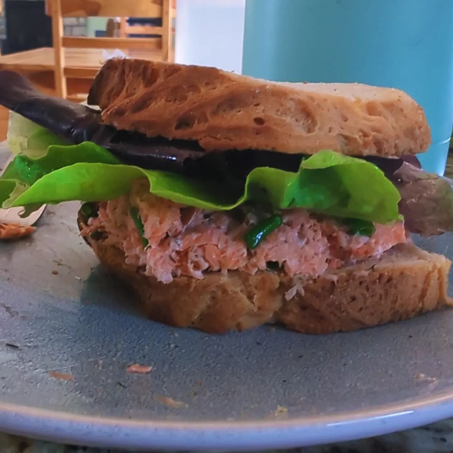 Vitamin L (Love) 
Lunch made with love for this healing body. 
Wild caught salmon (thank you @reubinpayne @alaskanwidespreadfishing) with chives and lettuce from the garden and my favorite GF bread @canyonglutenfree