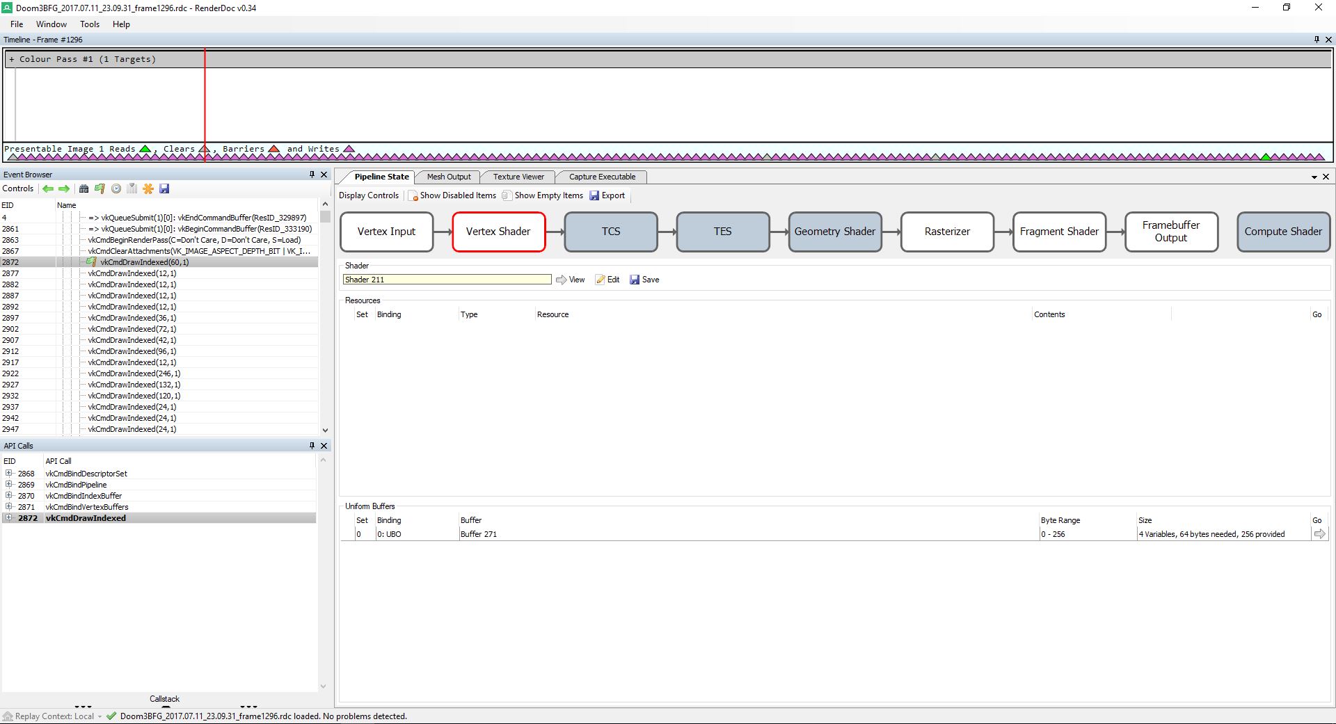 Here is a frame capture of vkNeo using RenderDoc. We're going to step through it for great success. ( click to enhance )