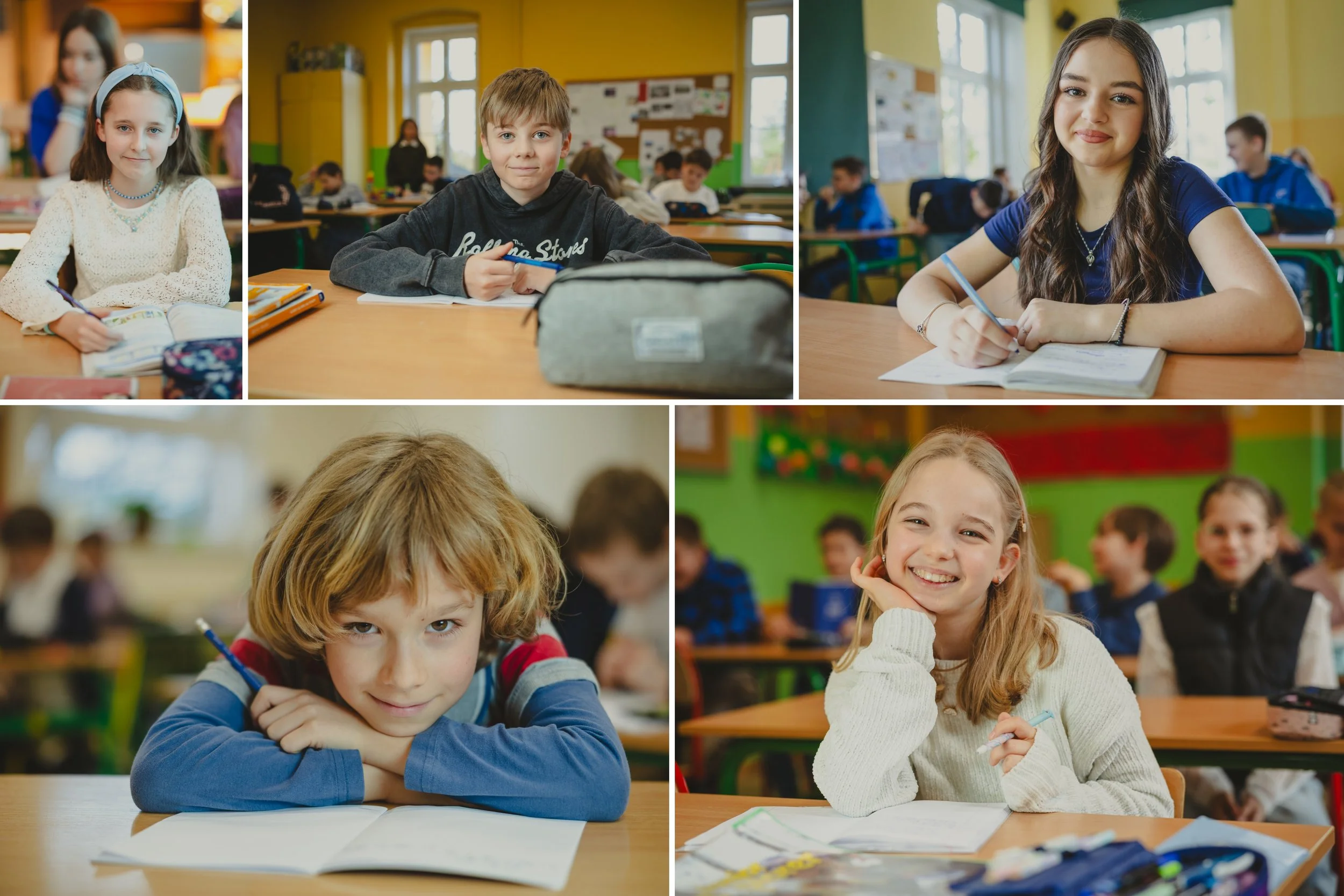 zdjecia szkolne z mini warsztatem naturalnego pozwoania sesja w ławkach podczas nauki fotograf bartek Wyrobek