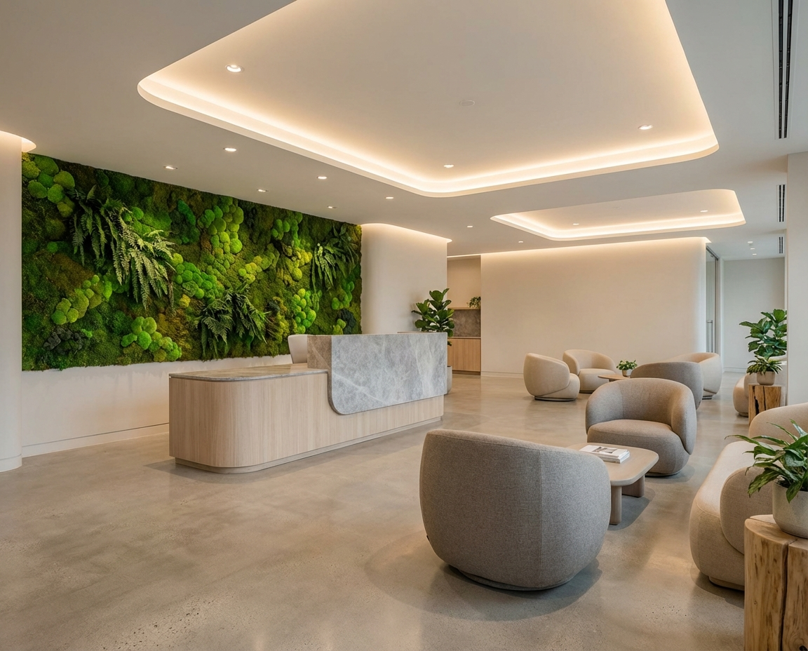 Maintenance-free moss wall installation in modern interior design.
