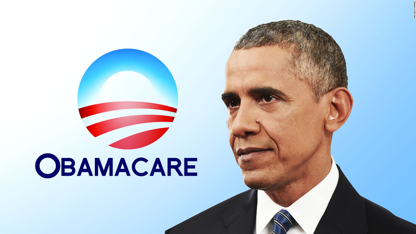 Former President Barack Obama, featured alongside 'Obamacare' logo - Photo courtesy of CNN