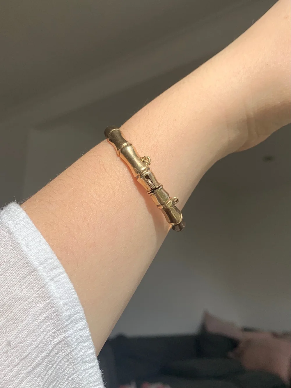 Vintage 9ct yellow gold bamboo style bangle bracelet — Gembank1973