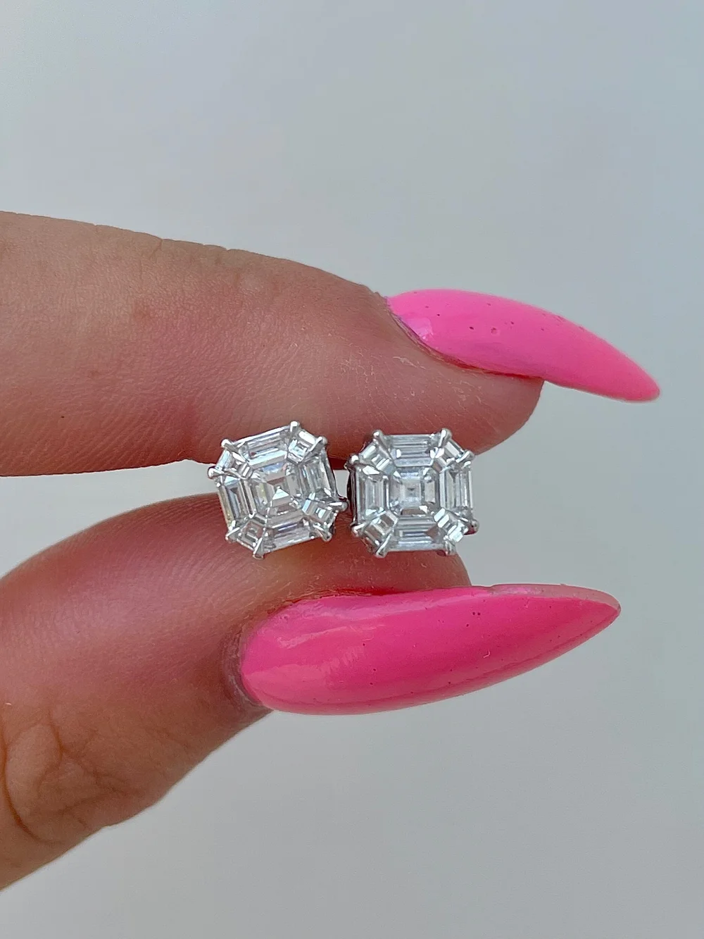 Asscher Cut Diamond Cluster Earrings in 18ct White Gold Gembank1973