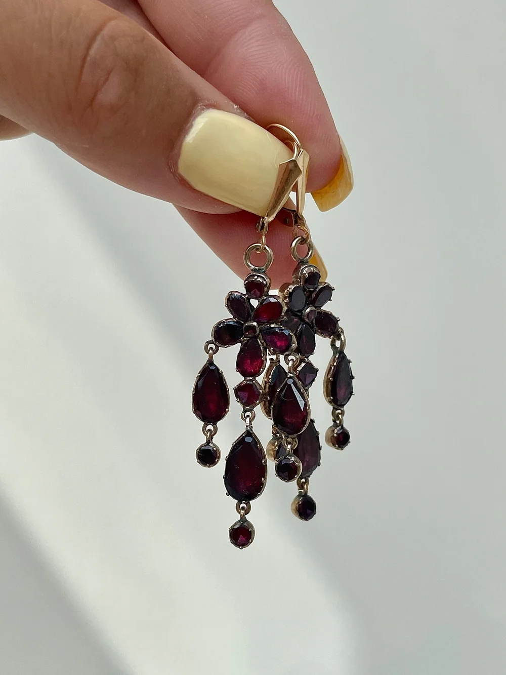 Outstanding Georgian Flat Cut Garnet and Gold Drop Earrings — Gembank1973