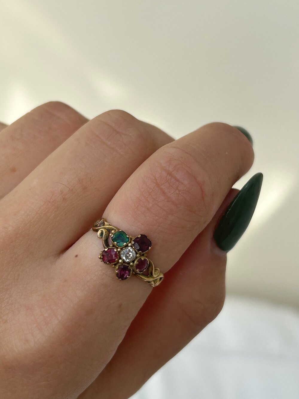 Antique Victorian Gemset Regard Pansy in 12ct Gold with Emerald Amethyst Ruby and Diamond Gembank1973