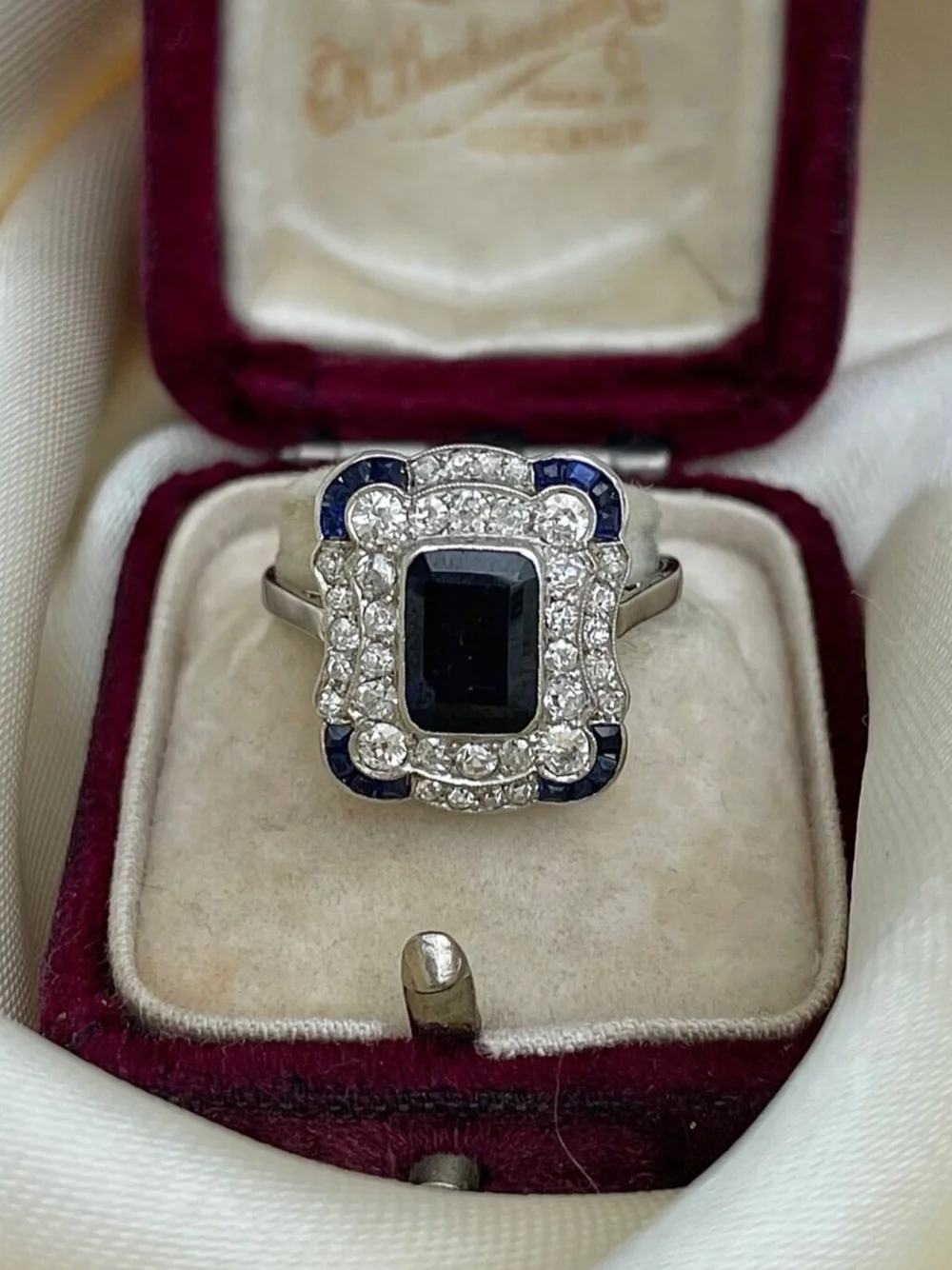 Art Deco Sapphire and Diamond panel ring Gembank1973
