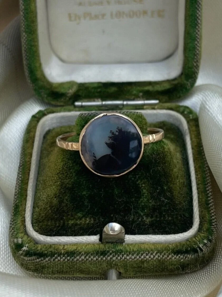 Antique moss shop agate ring