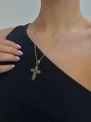 Georgian Gold Turquoise Cross Pendant — Gembank1973 Georgian Gold Turquoise Cross Pendant — Gembank1973