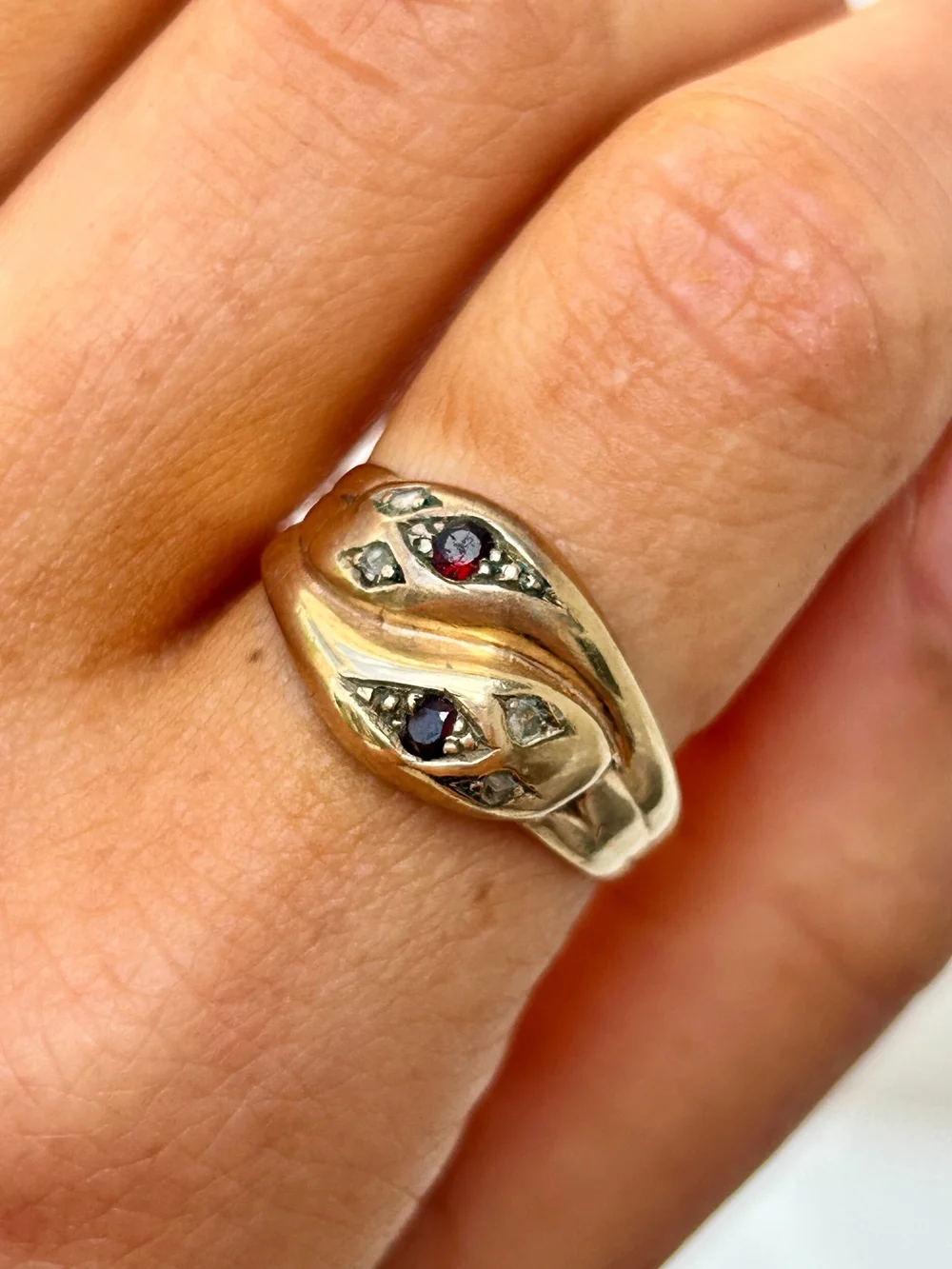 アクセサリー vintage 9ct gold double head snake ring Vintage 9ct Gold Ruby and Diamond Double Snake Ring