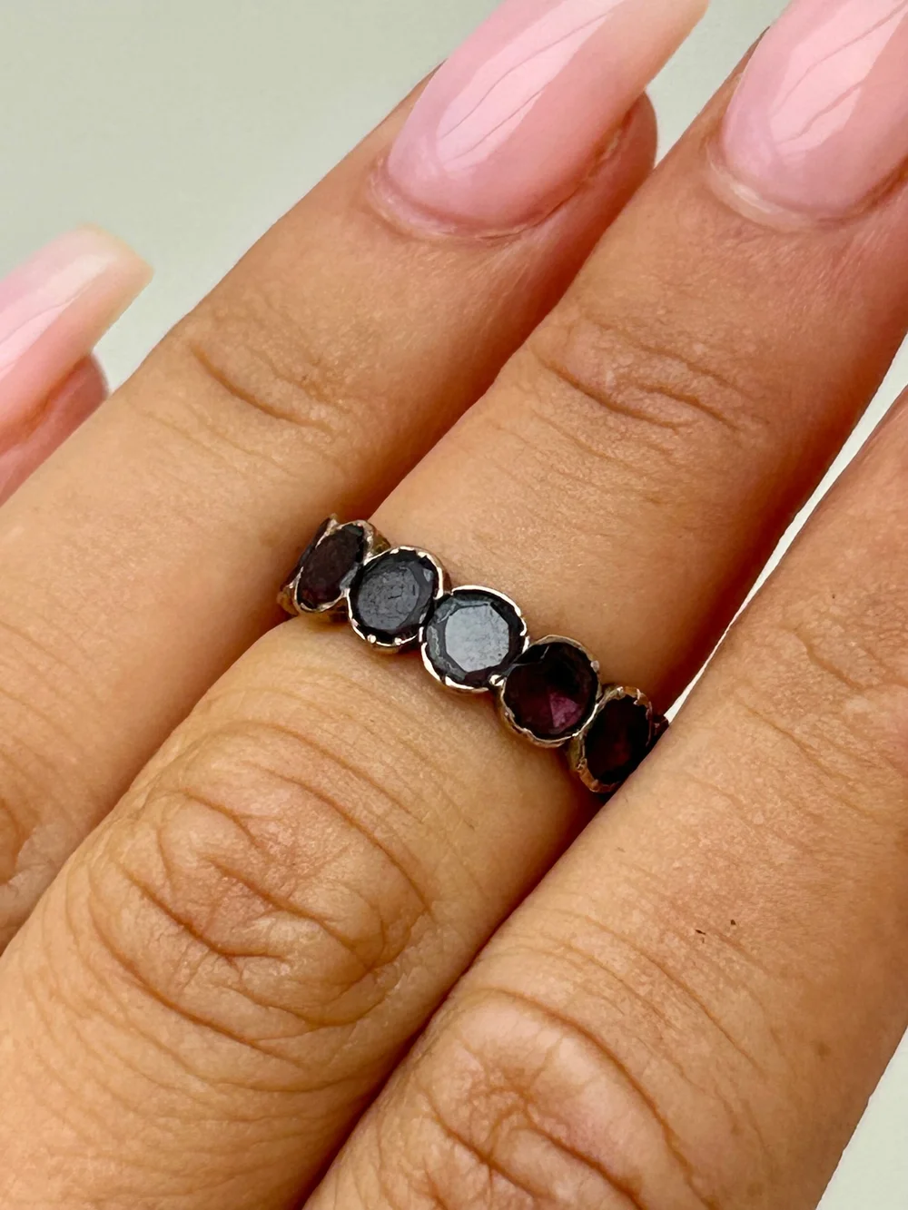 Outstanding Georgian Era Flat Garnet Full Eternity Band Ring in