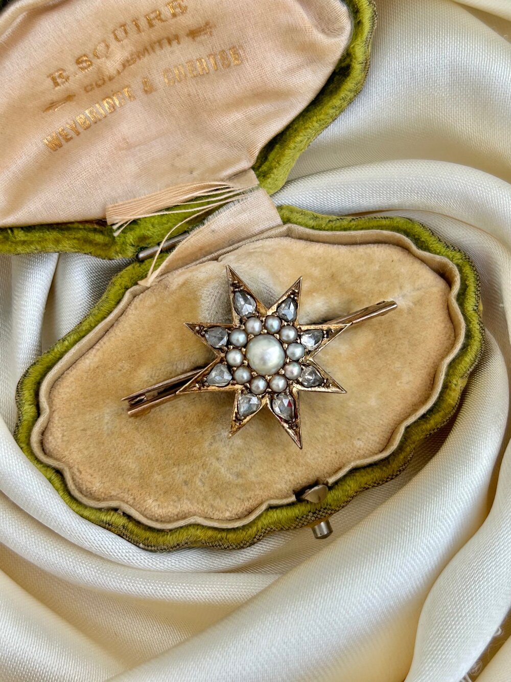 Chunky Antique Rose Cut Diamond and Pearl Star Brooch in Chunky Antique Rose Cut Diamond and Pearl Star Brooch in