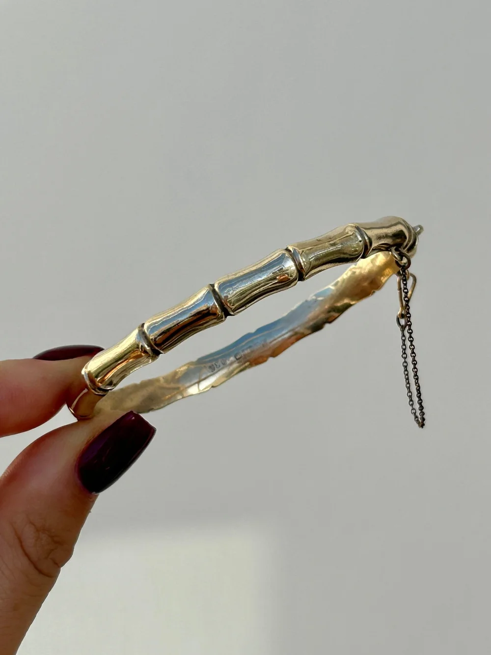 Vintage 9ct yellow gold bamboo style bangle bracelet — Gembank1973