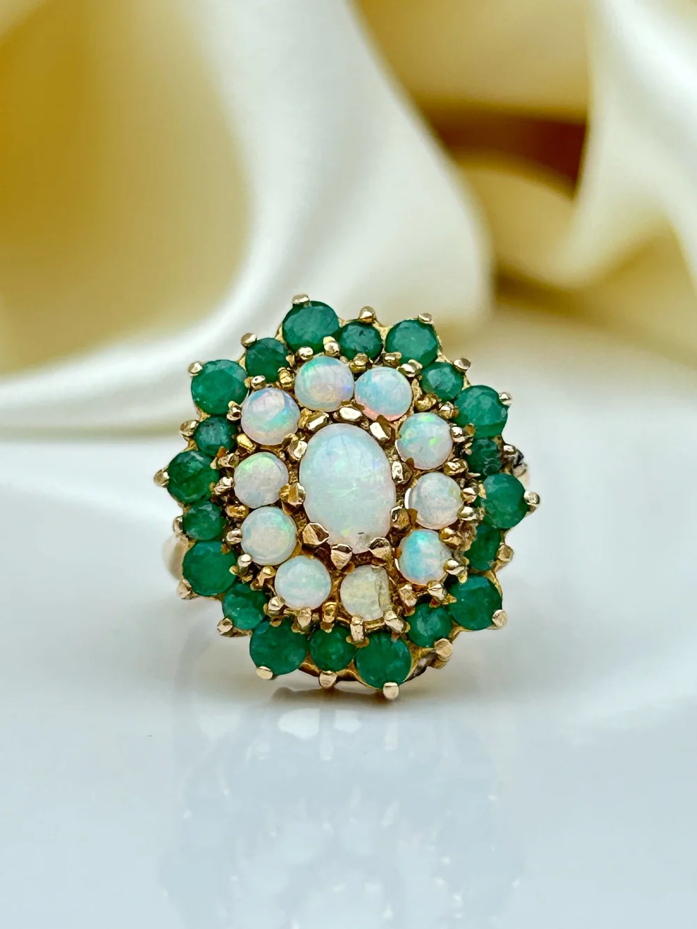 Large Vintage Opal and Emerald Ring in 9ct Yellow Gold — Gembank1973