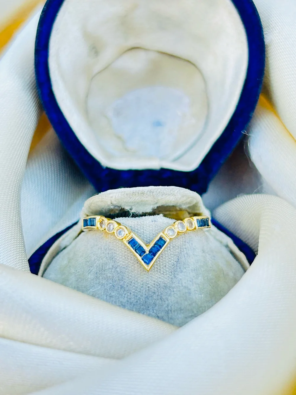 Wishbone Ring Blue Sapphire Pandora Ring Sweet 18ct Yellow Gold