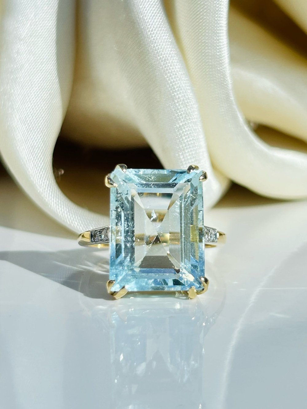 Huge Aquamarine and Diamond Cocktail Ring in 18ct Yellow Gold