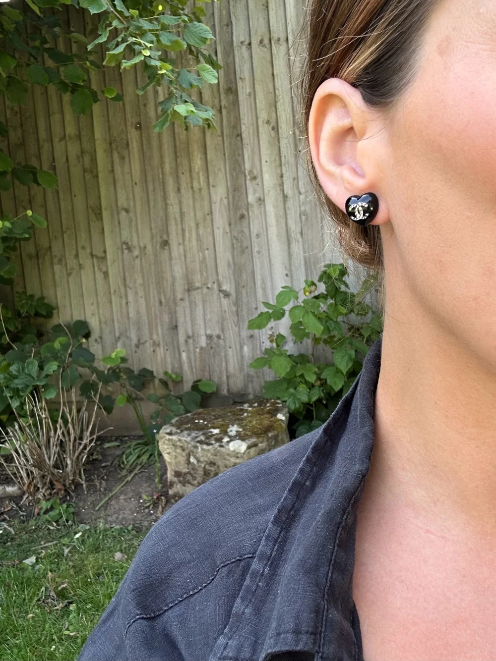 Chanel Black Enamel and Crystal CC Round Stud Earrings  CHANEL Black Earrings main image 2