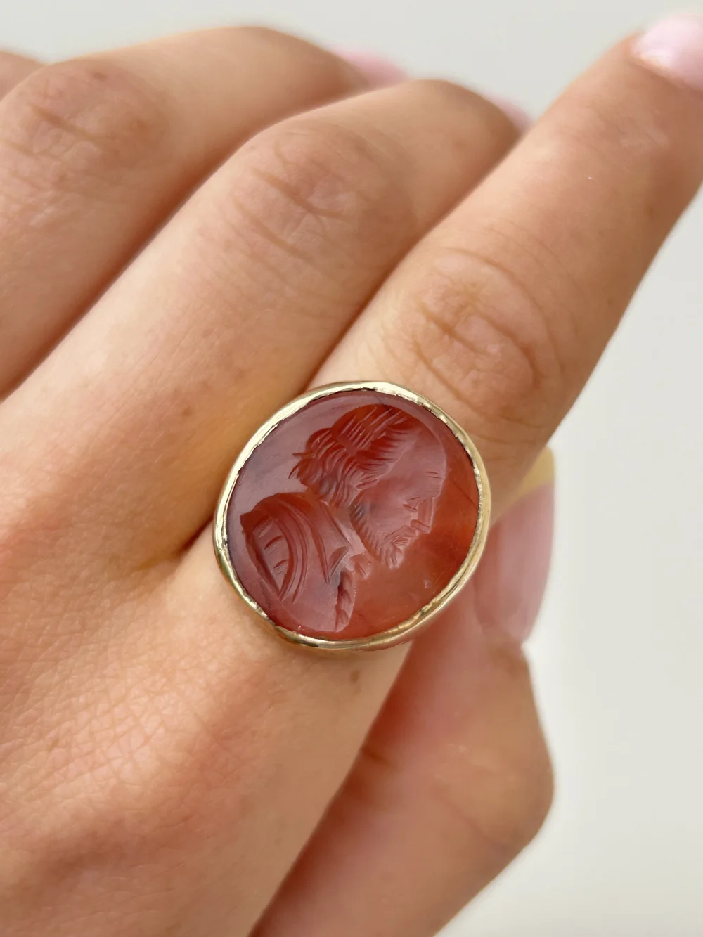 Antique Chunky Carnelian 9ct Yellow Gold Intaglio Signet Ring — Gembank1973