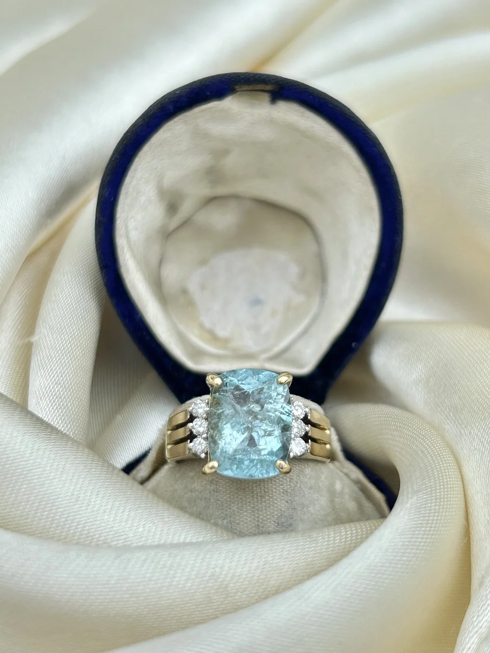 Wonderful Aquamarine and Diamond 14ct Gold Chunky Dress Ring — Gembank1973