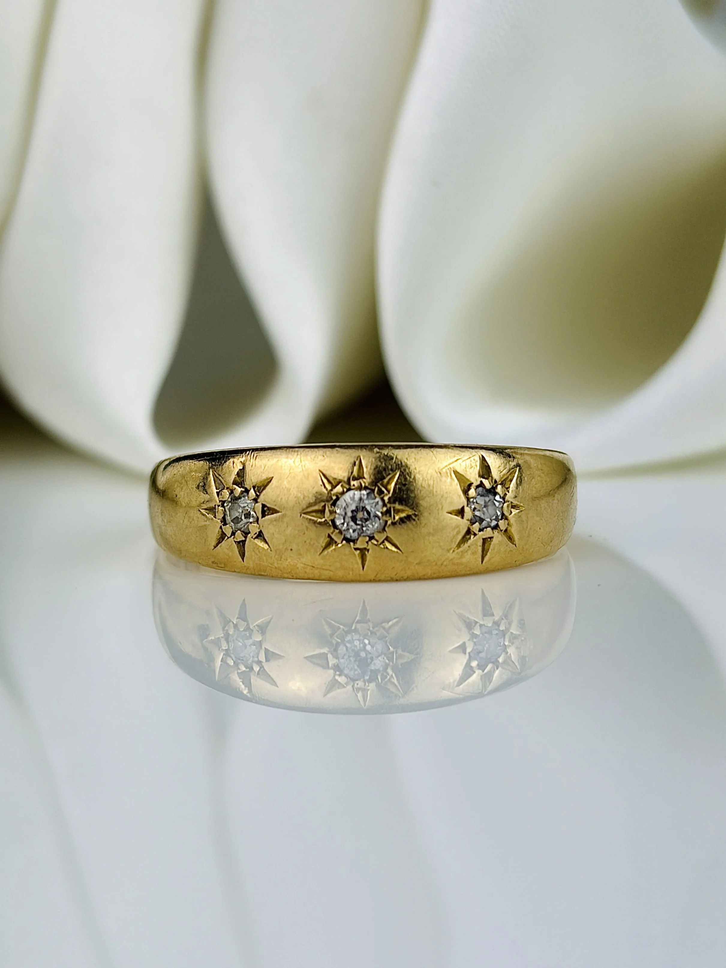Antique C.1903 18ct Yellow Gold Diamond 3 Stone Star Ring