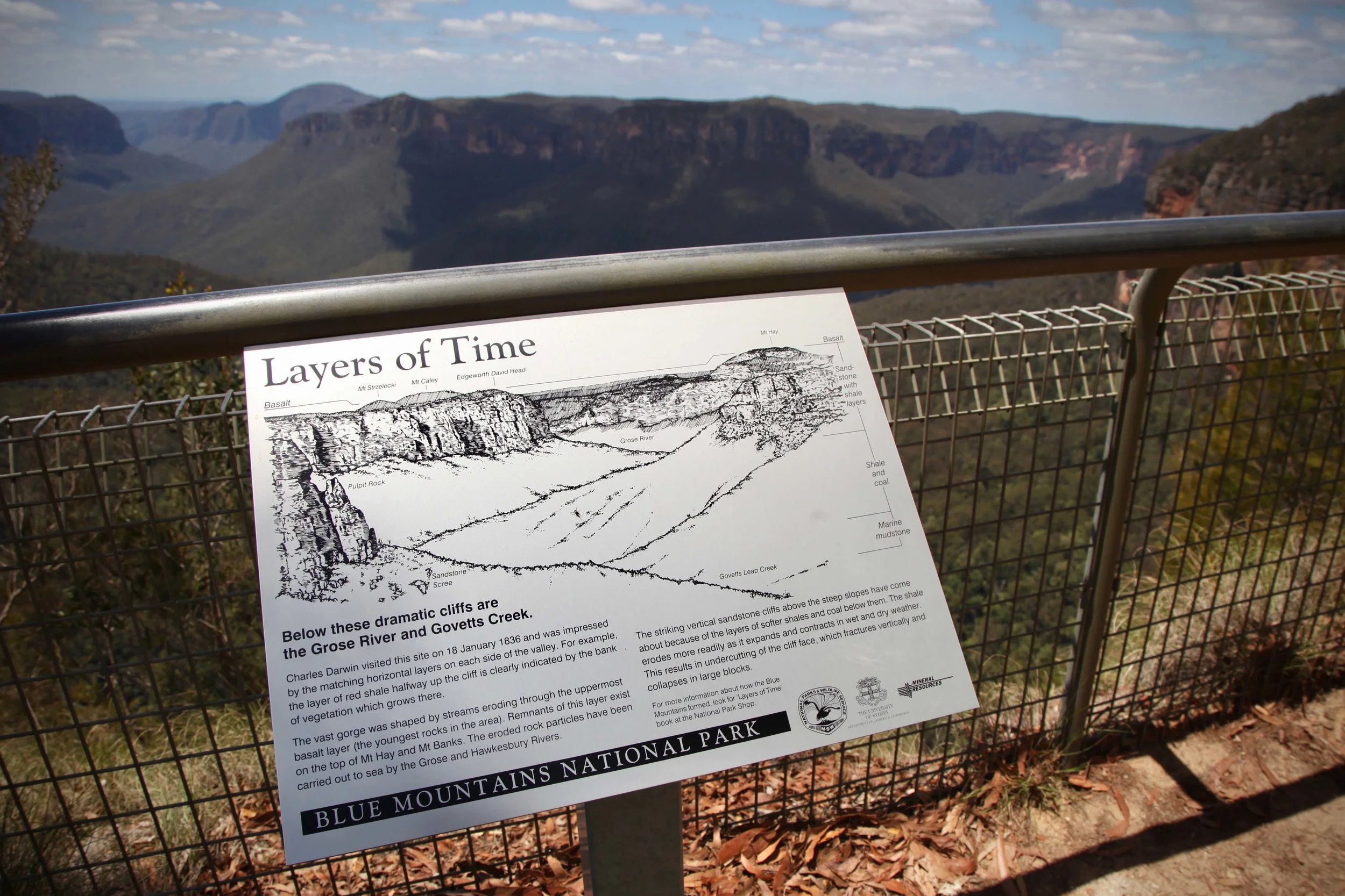 Govetts Leap overlooks the Grose Valley in the Blue Mountains National Park. This is where I started my hike (well, after walking from Blackheath train station to this point. From Govetts Leap you can take the Cliff Top track to Evan's Lookout.