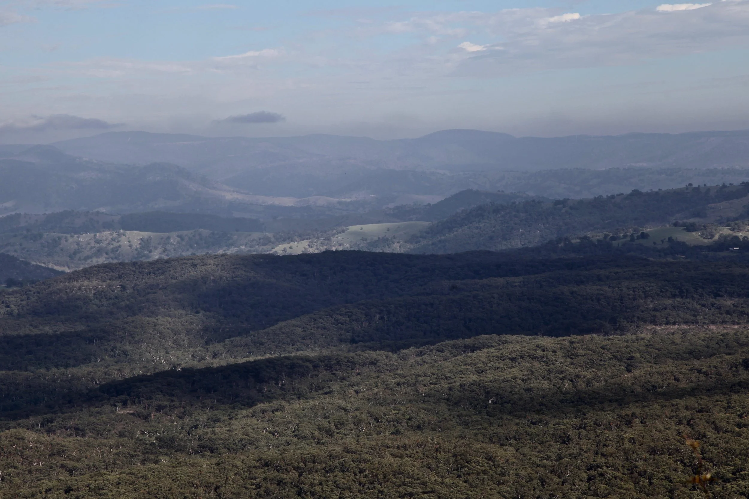 Morning light over the valley, viewed from the Narrow Neck Plateau.