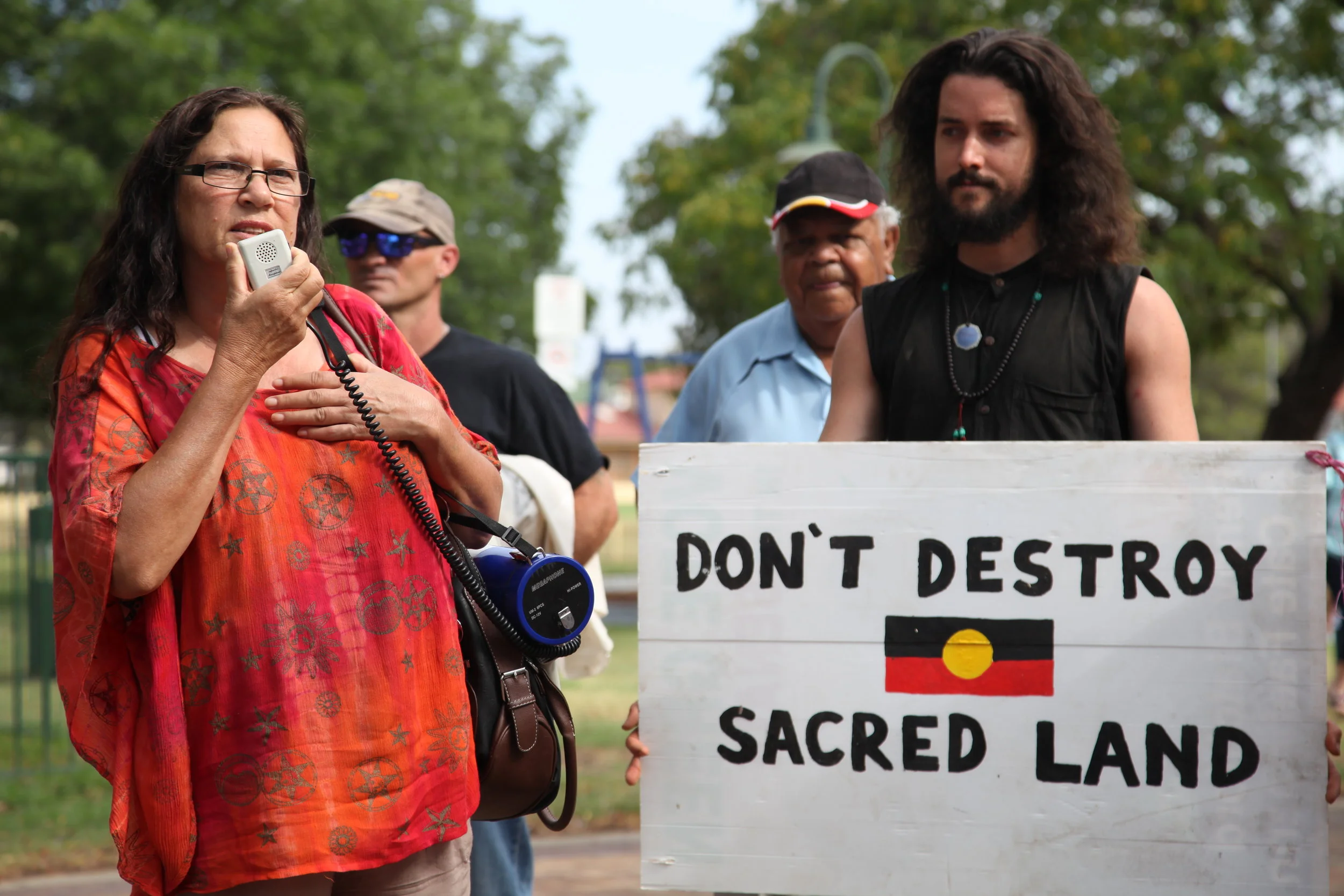 Gomeroi woman Dolly Talbott speaks at a rally in Gunnedah.
