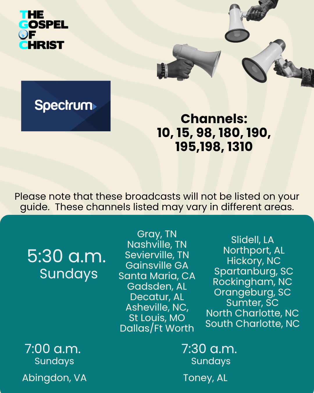 Spectrum Reach - Select Markets - 5:00 a.m., 7:00 a.m., 7:30 a.m.