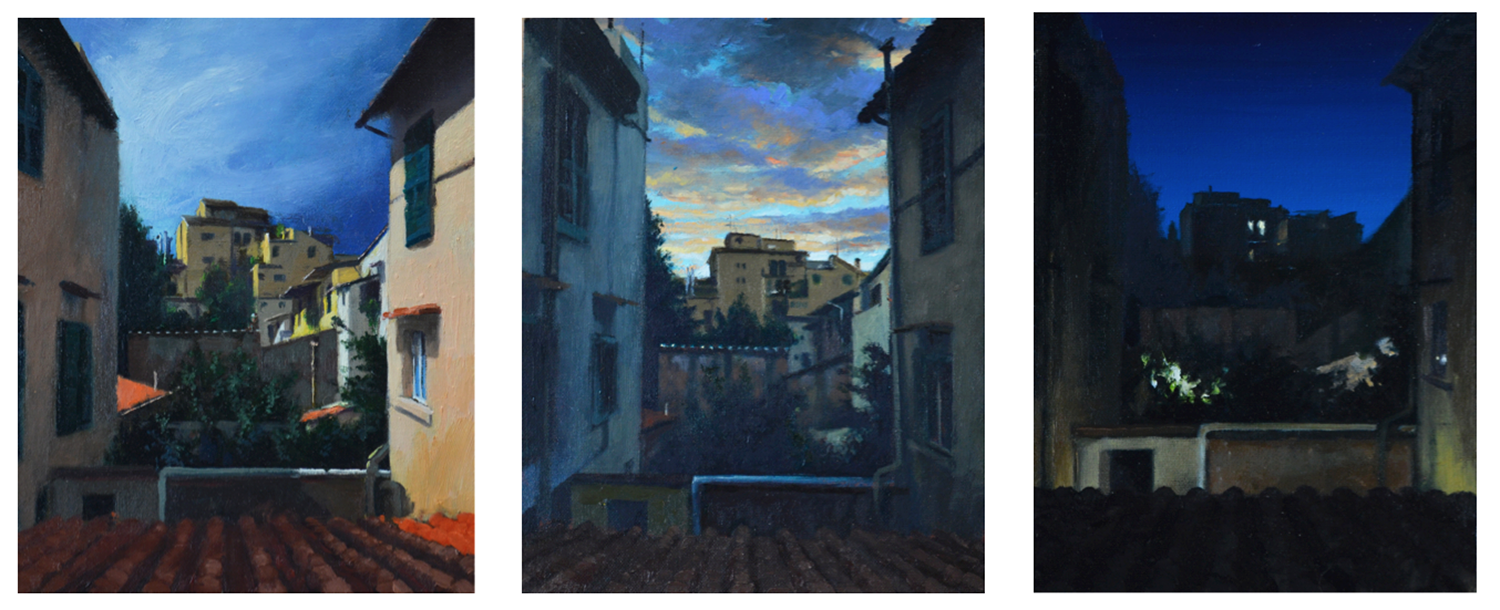    Florence, Three Views  , 2014  Oil on panel  8 x 10 in. each          