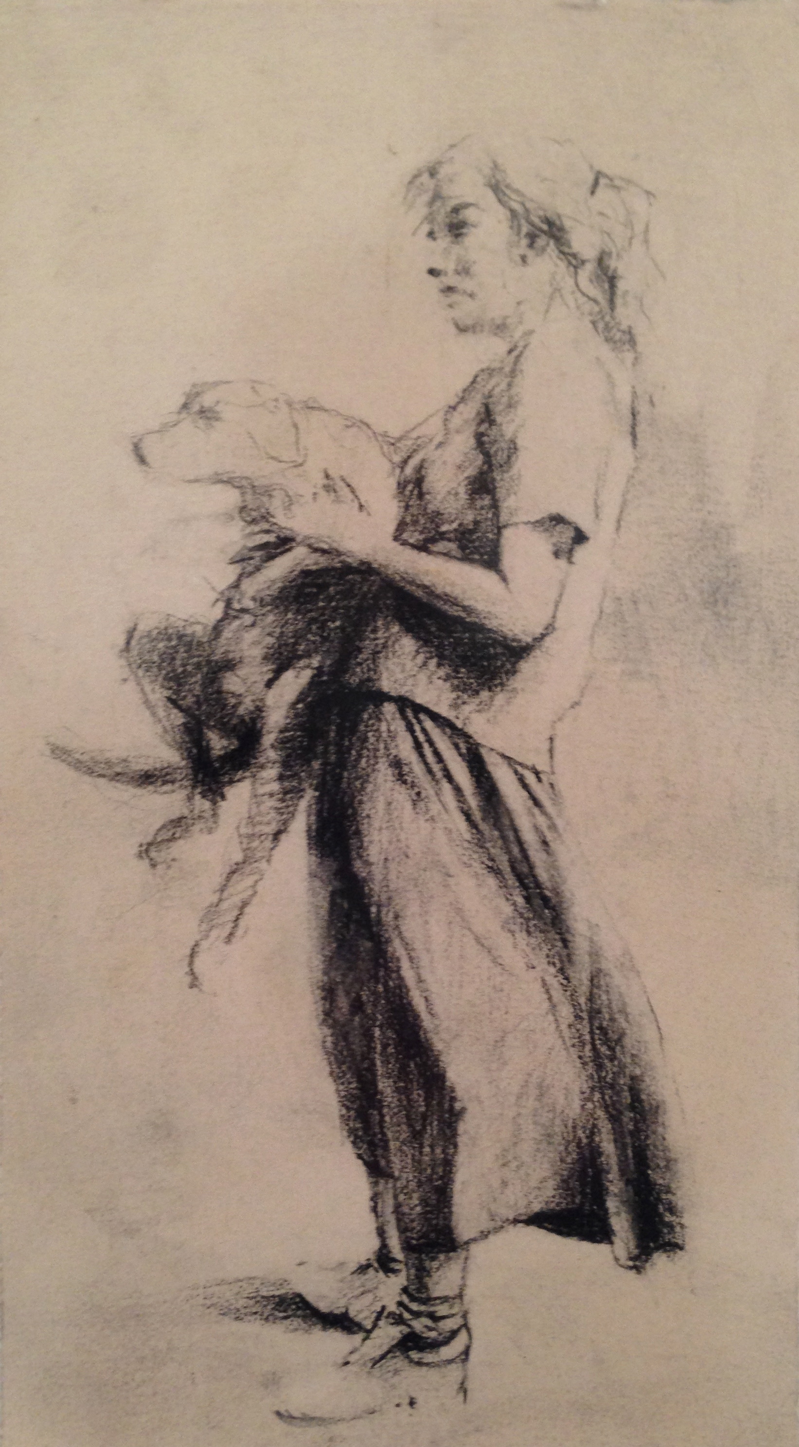    Girl and Dog  ,&nbsp; 2012  charcoal  10 x 6 in.          