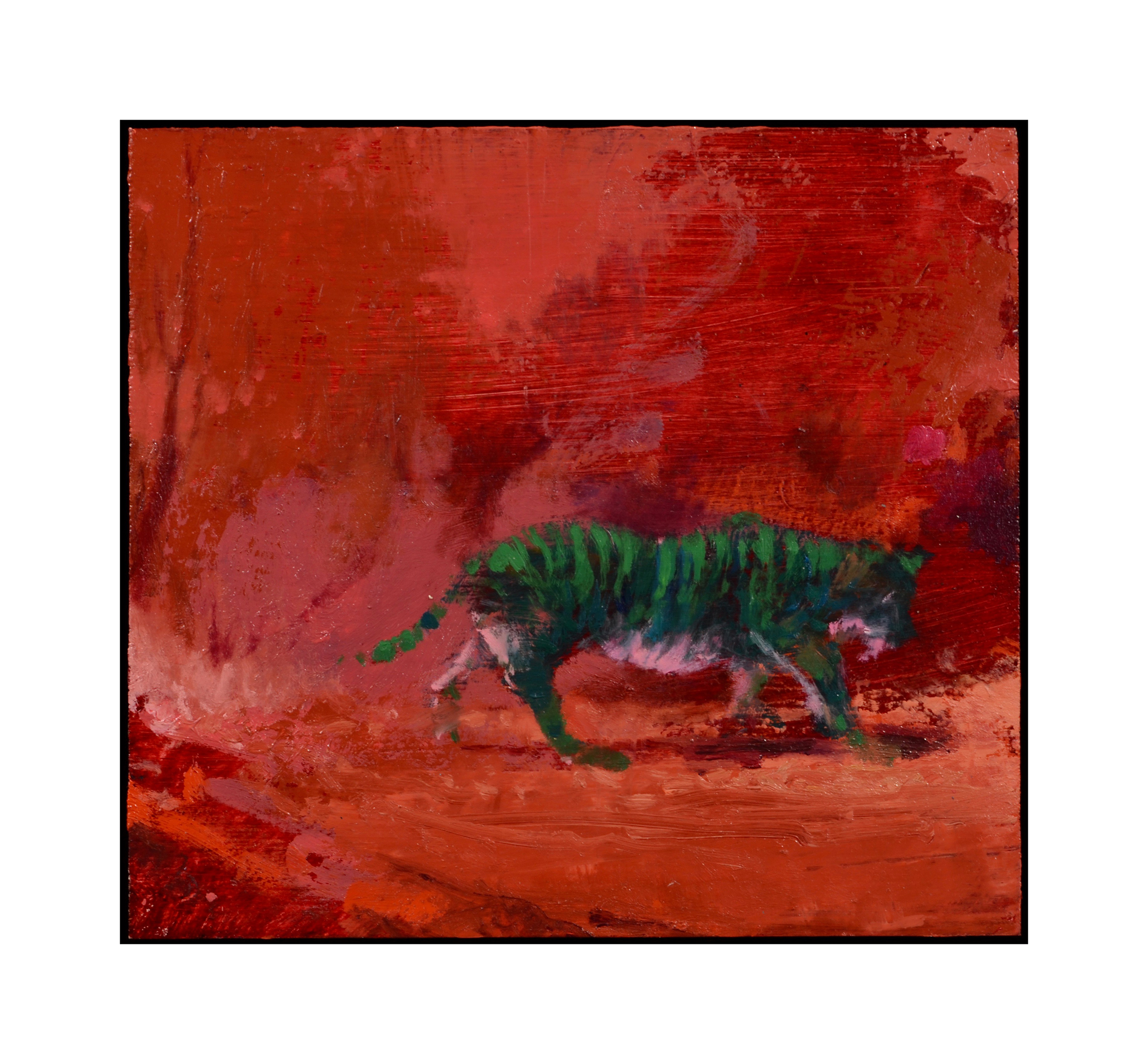   Green Tiger Red , 2017  oil on panel  9 3/4 x 10 3/4 in.       