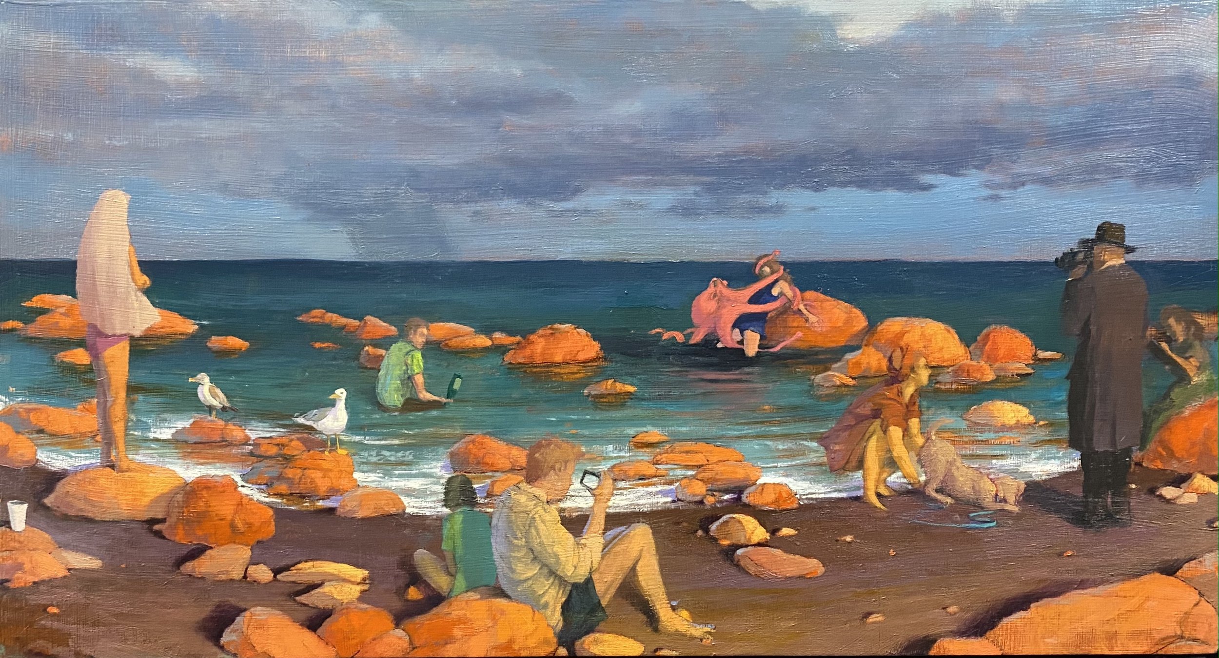 8.	Incident at Red Rock Beach 2023, Oil on Board, 12 ¼  x 22 ¾  in.