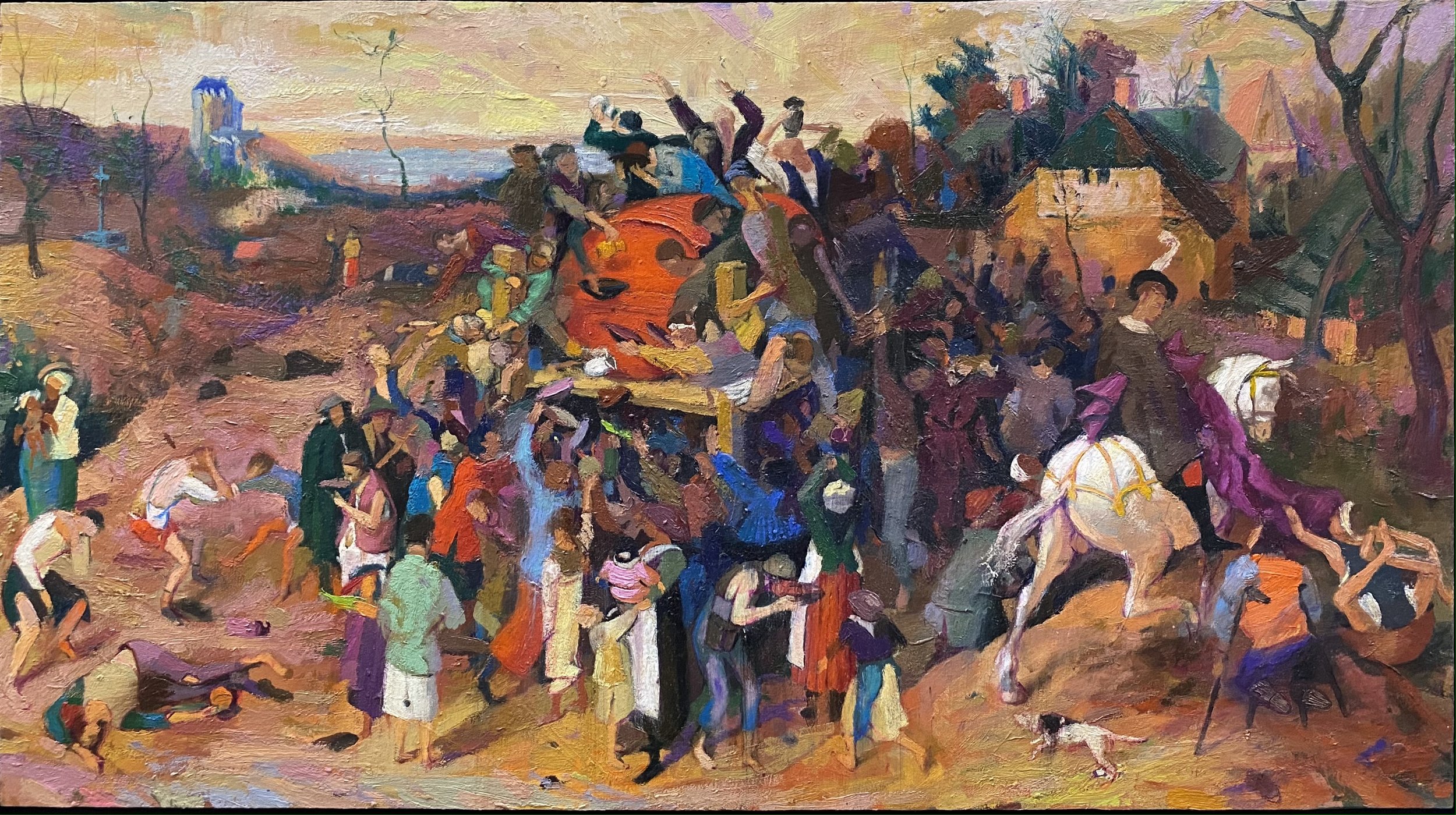 St. Martin’s Day (After Breughel) 2023, Oil on Board, 12 ½ x 23 in.