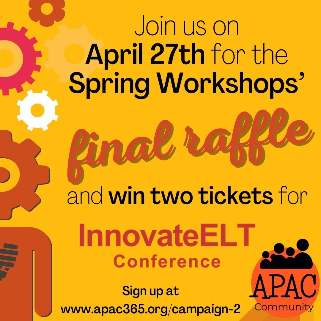 In case you needed more convincing to sign up, we're holding a raffle on day #2 of the Spring Workshops, and you can win 2 tickets for the #IELT24 @innovateelt Conference in Barcelona.
Join us on April 27th &amp; get your prize!
More info here: https