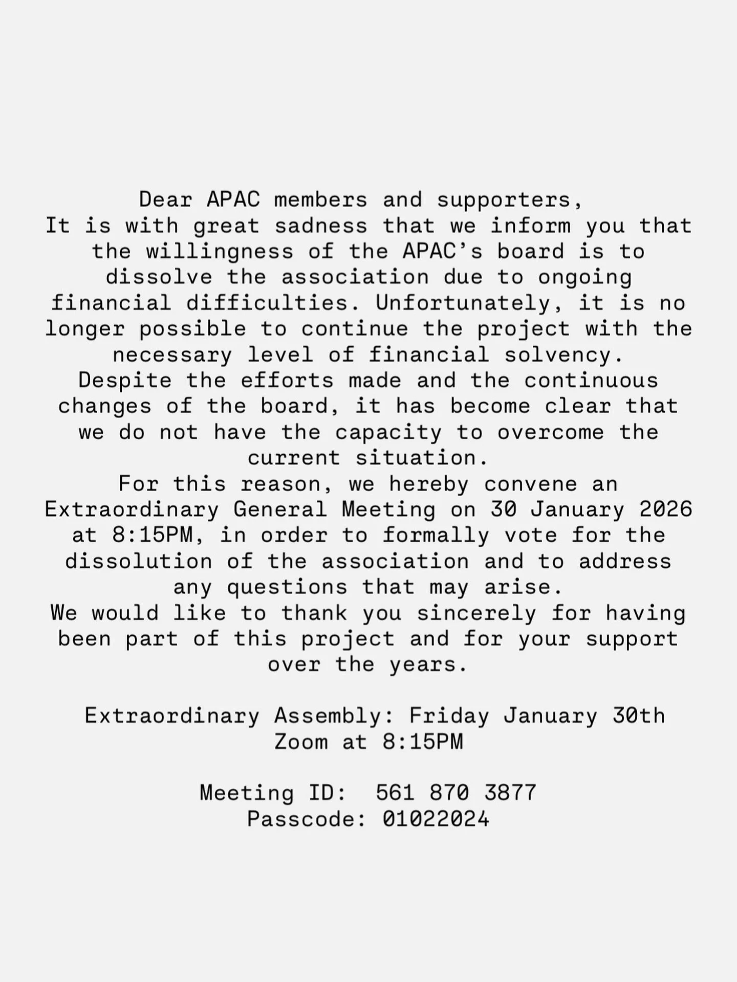 Dear members, thank you for your support over the years🧡

Zoom link: 🔗 https://us06web.zoom.us/j/5618703877?pwd=FGaK1amk1uNN1x7geAdemZhp3asZ8l.1&amp;omn=88544624844