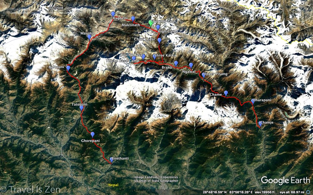 Wiskundig motto tafel Annapurna Circuit Trek 2018: Route and Google Earth Map — Travel Is Zen