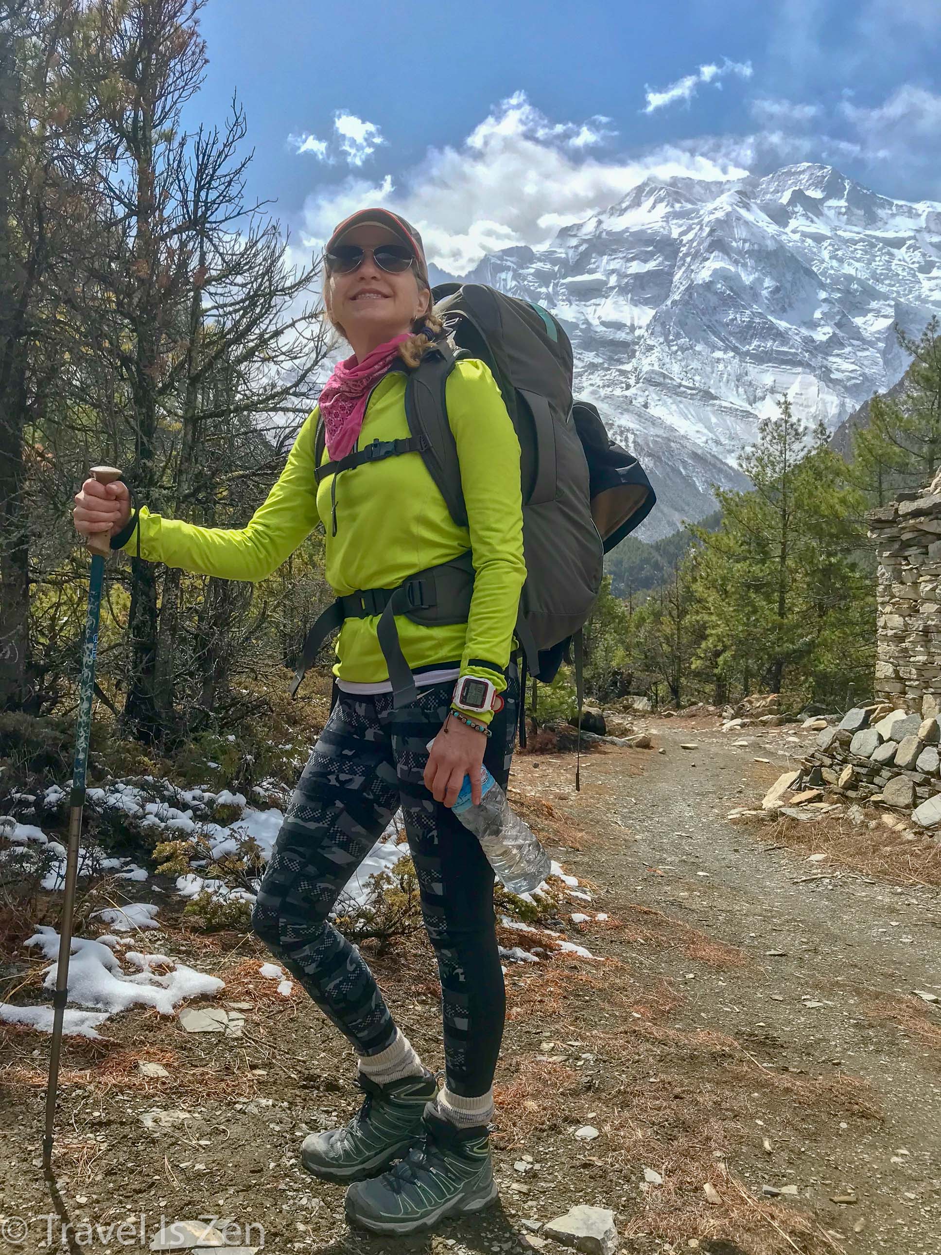Julie's Osprey Fairview 55-liter pack comfortably carrying about 22 pounds (10 kg)