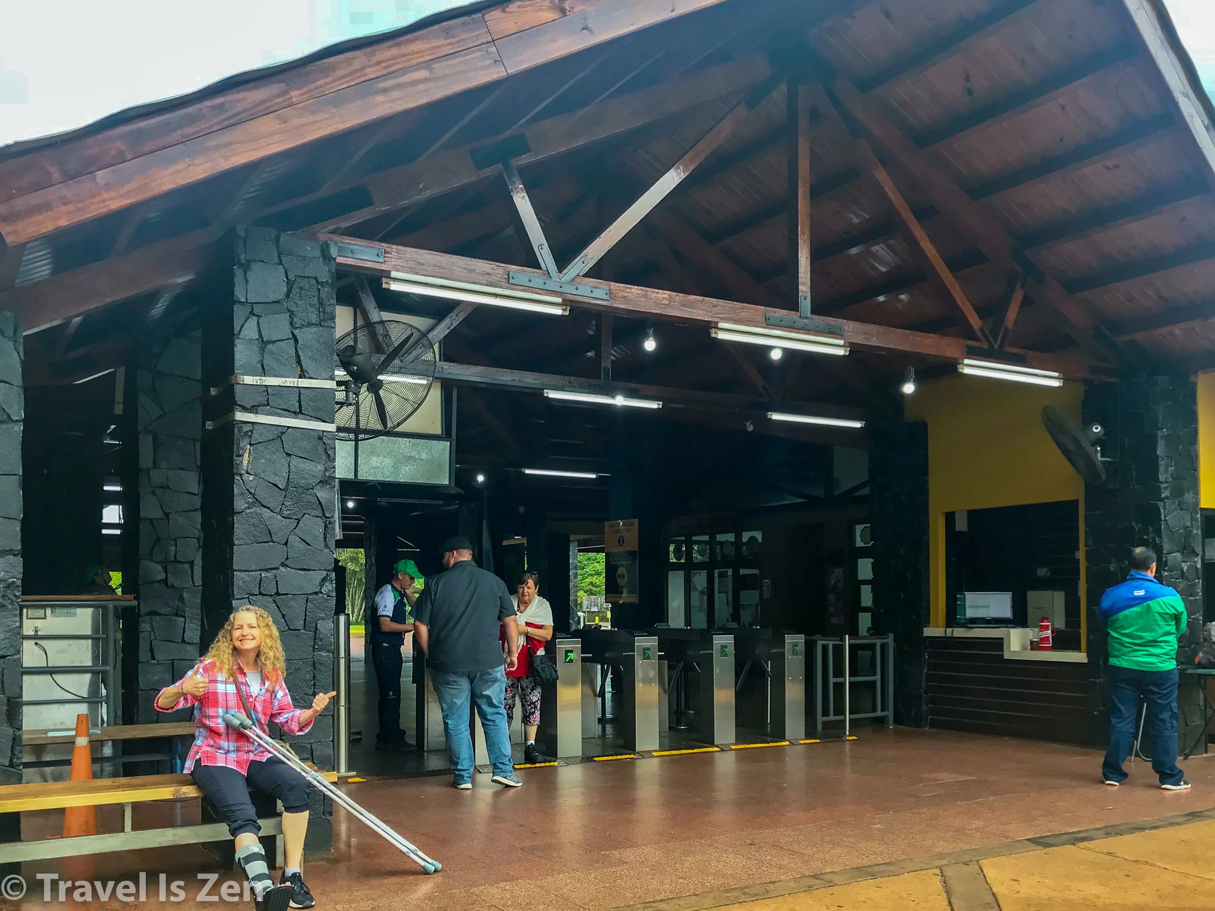Waiting for the golf cart ride to the train.
