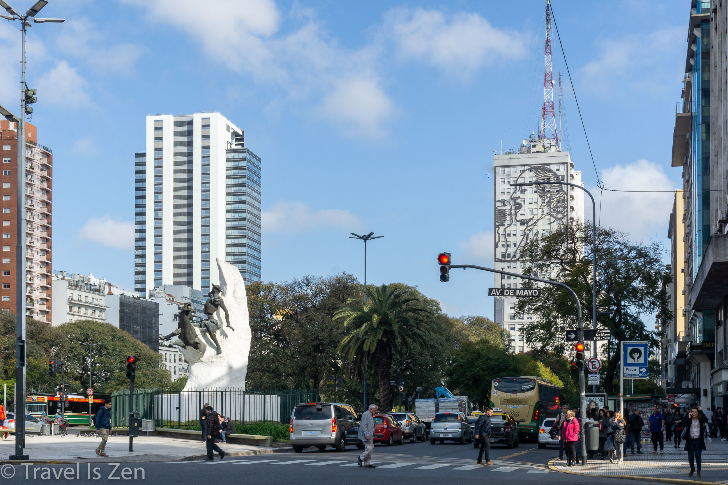 Eva Peron on the side of a building, admonishing the rich in Buenos Aires, Argentina